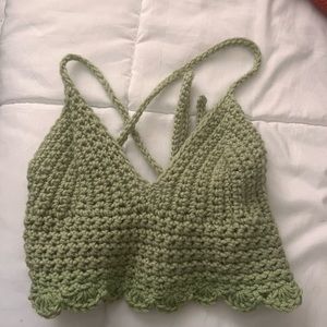 HANDMADE sage green Crotchet top